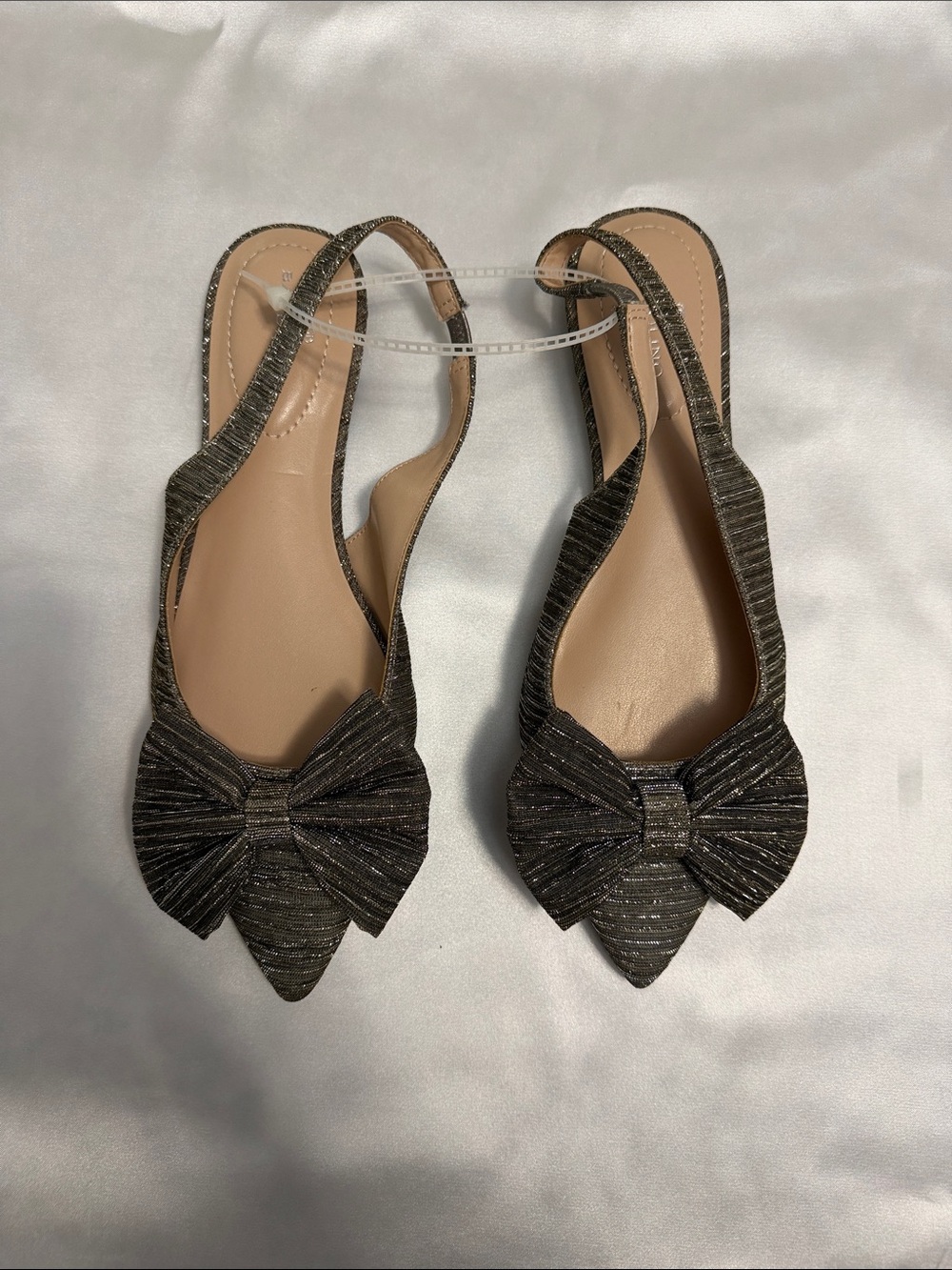 Bandolino Metallic Black Pointed Slingback Flats with Bow